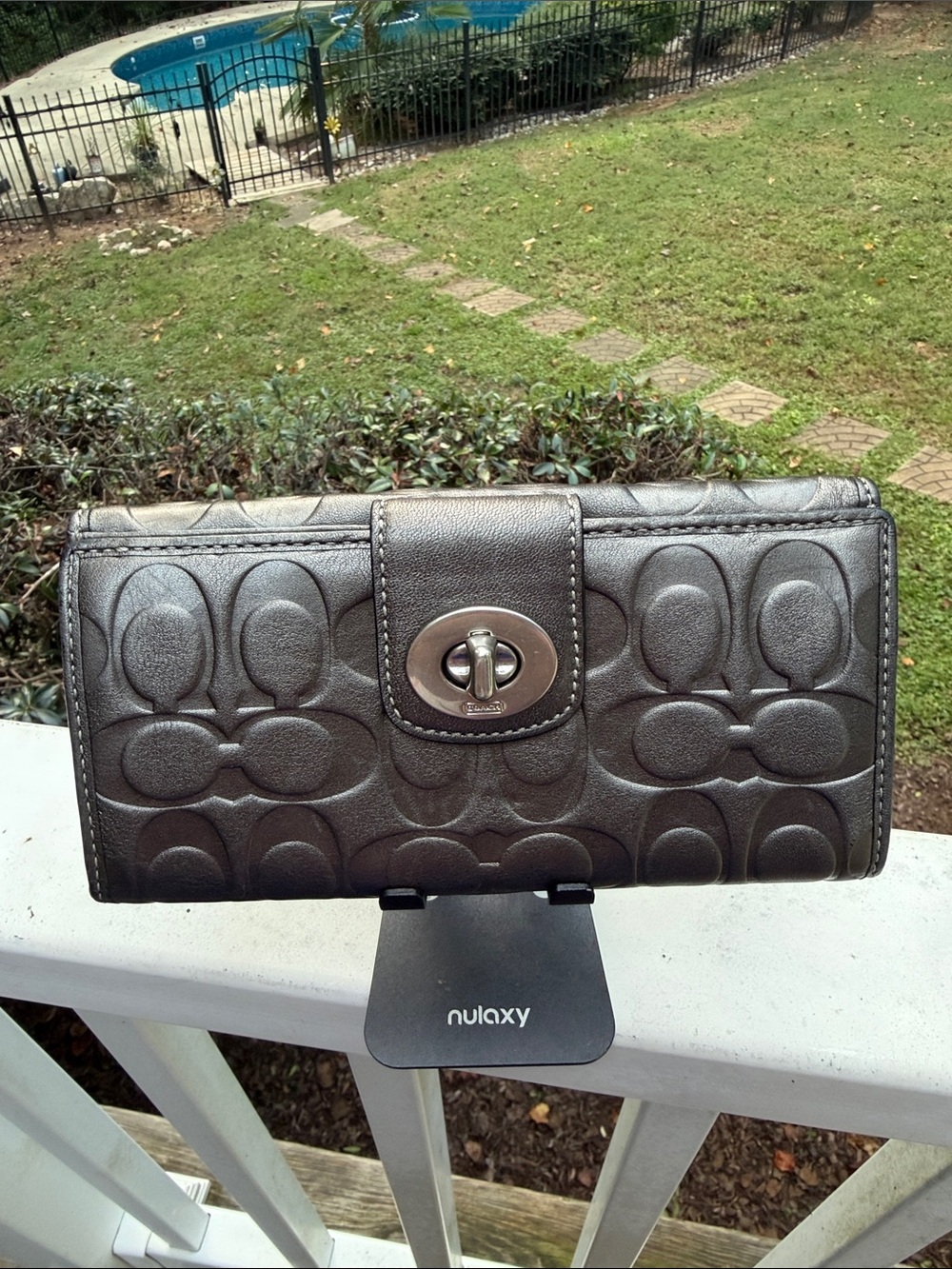 Coach Metallic Pewter Signature Turnlock Wallet